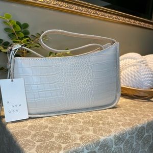NWT Crocodile textured  Asymmetric Shoulder Hand Bag-Off Cream Ivory  color